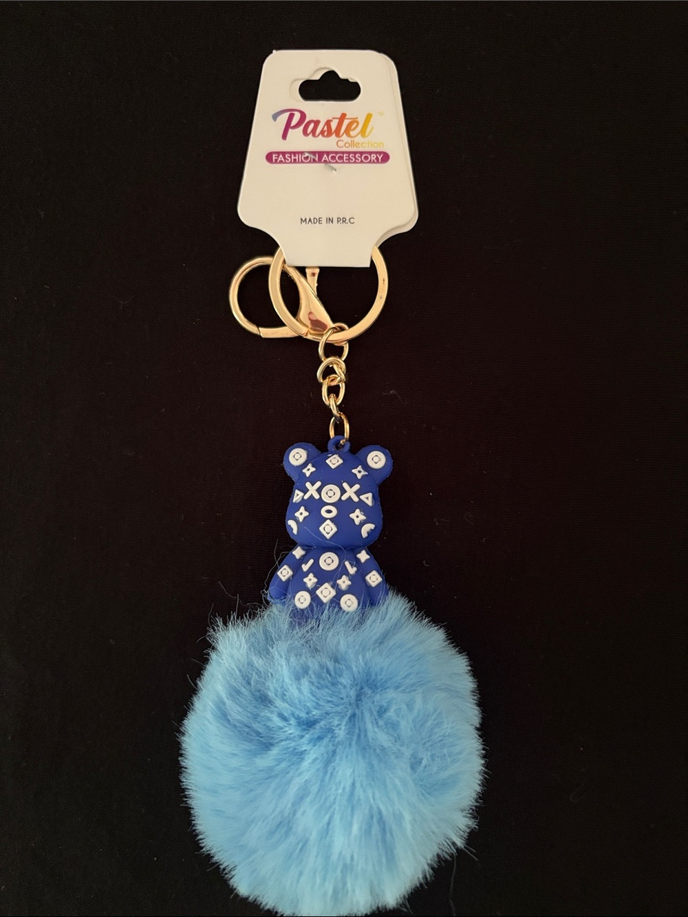 Pastels Blue Bear Pom-Pom Keychain Bag Charm with Gold Hardware